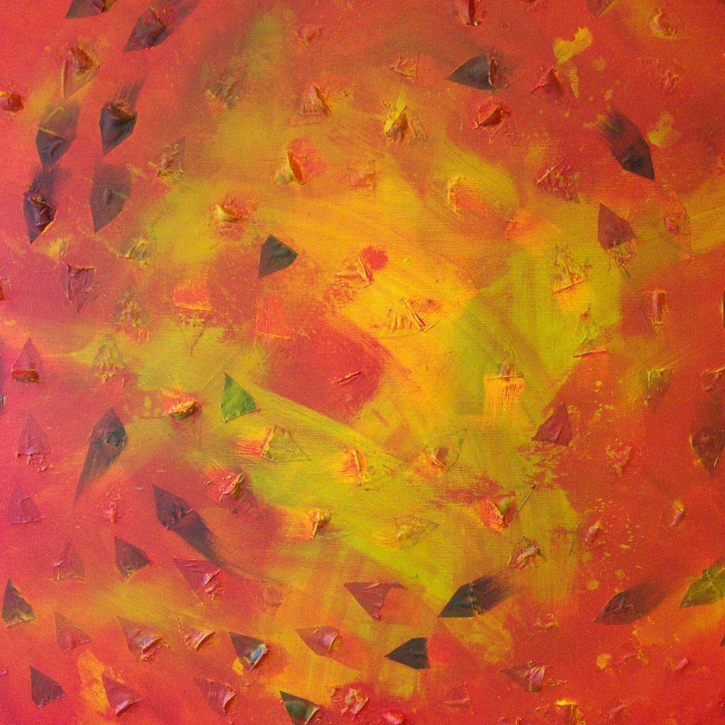 Brighart is a Dutch painter of positive colorful abstract art: Title of this red-yellow painting is: Individuals