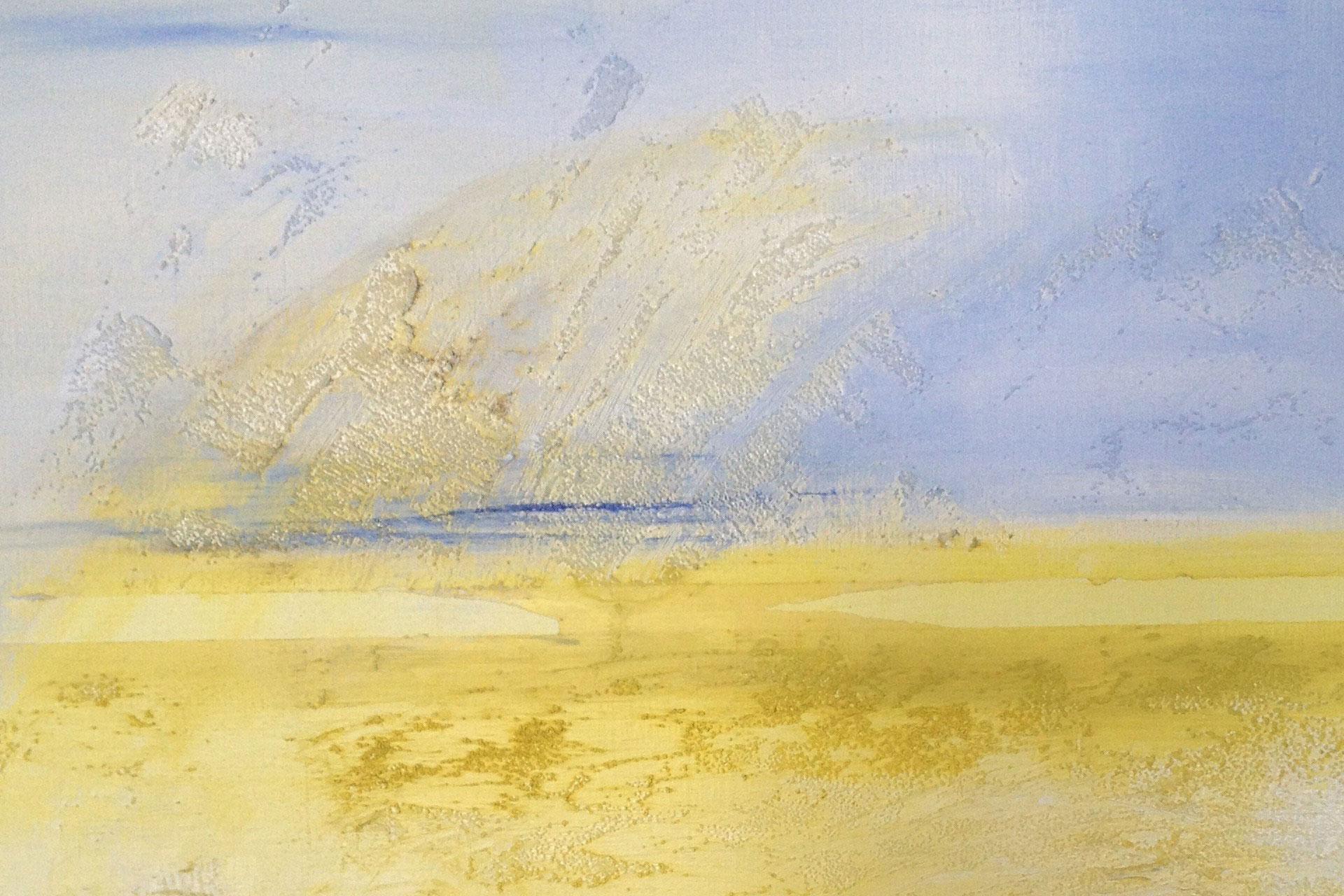 Brighart is a Dutch painter of abstract art: Title of this soft yellow/blue artwork is Neverland